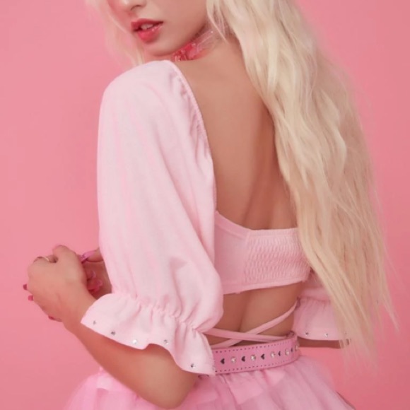 NWT Sugar Thrillz Pink Strappy Crop Top - Picture 2 of 8